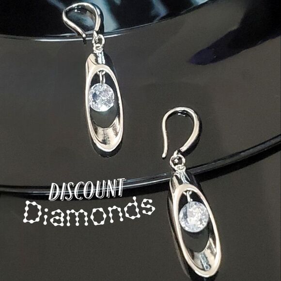 Round White Crystal Long Dangle Fishhook Earrings on 925 Silver - Picture 8 of 11